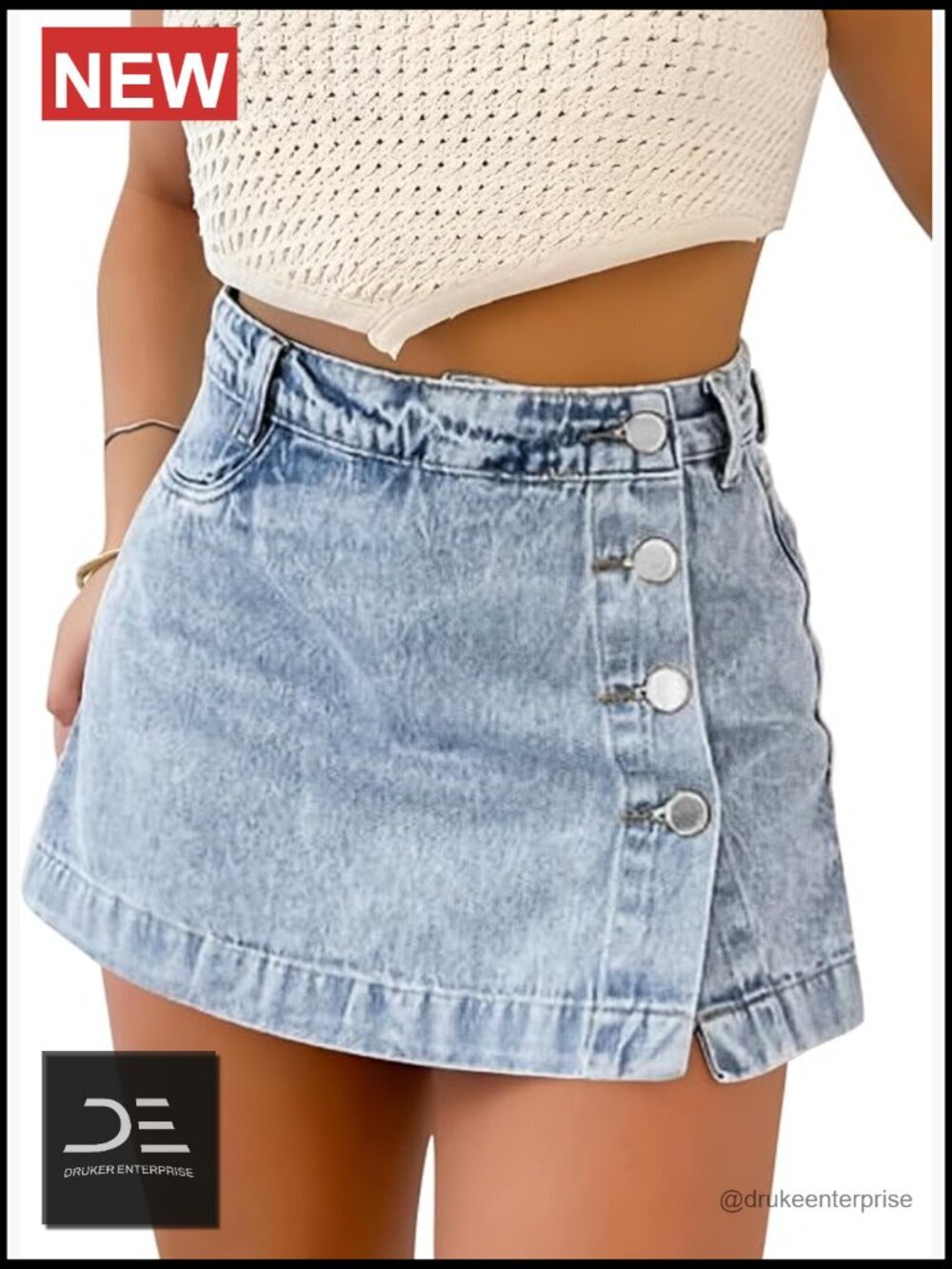 Trendy Slit High Rise Stretch Denim Skort with Shorts - Summer Miniskirt